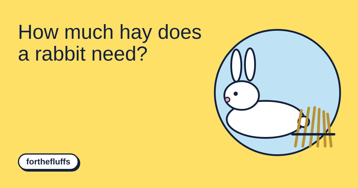 A white rabbit sitting beside a bundle of hay on a sky-blue circle, on a yellow background