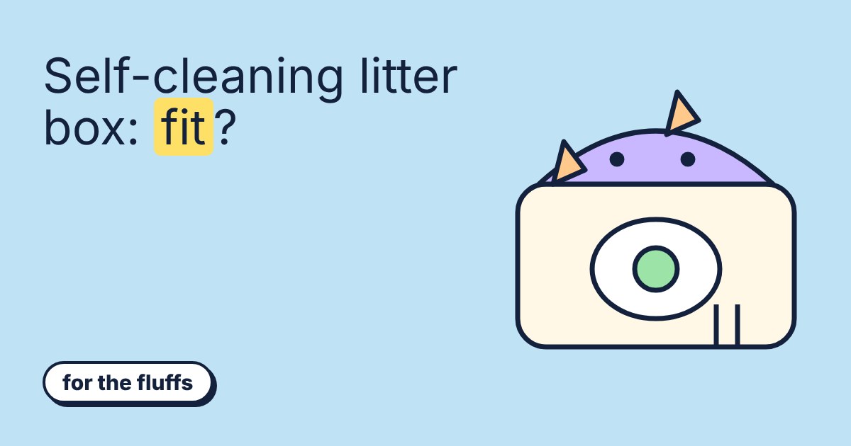 Illustrated cat peeking over a cream self-cleaning litter box with a round door